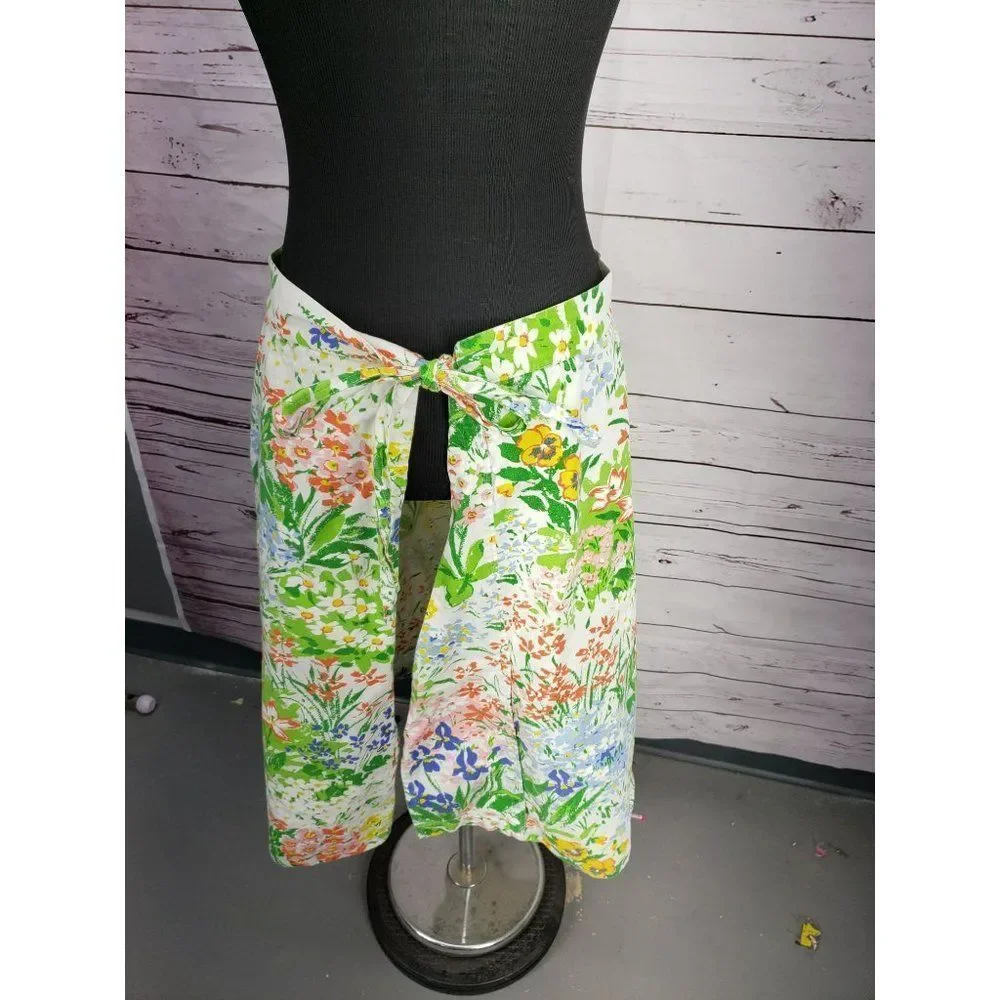 Vintage plus‎ size floral flower blue green handmade apron